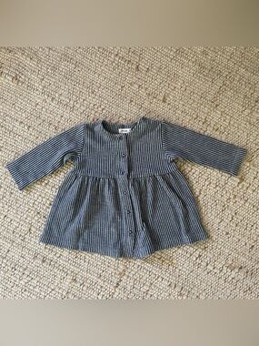 Striped Long-Sleeve Button-Front Kids Top in Navy & White